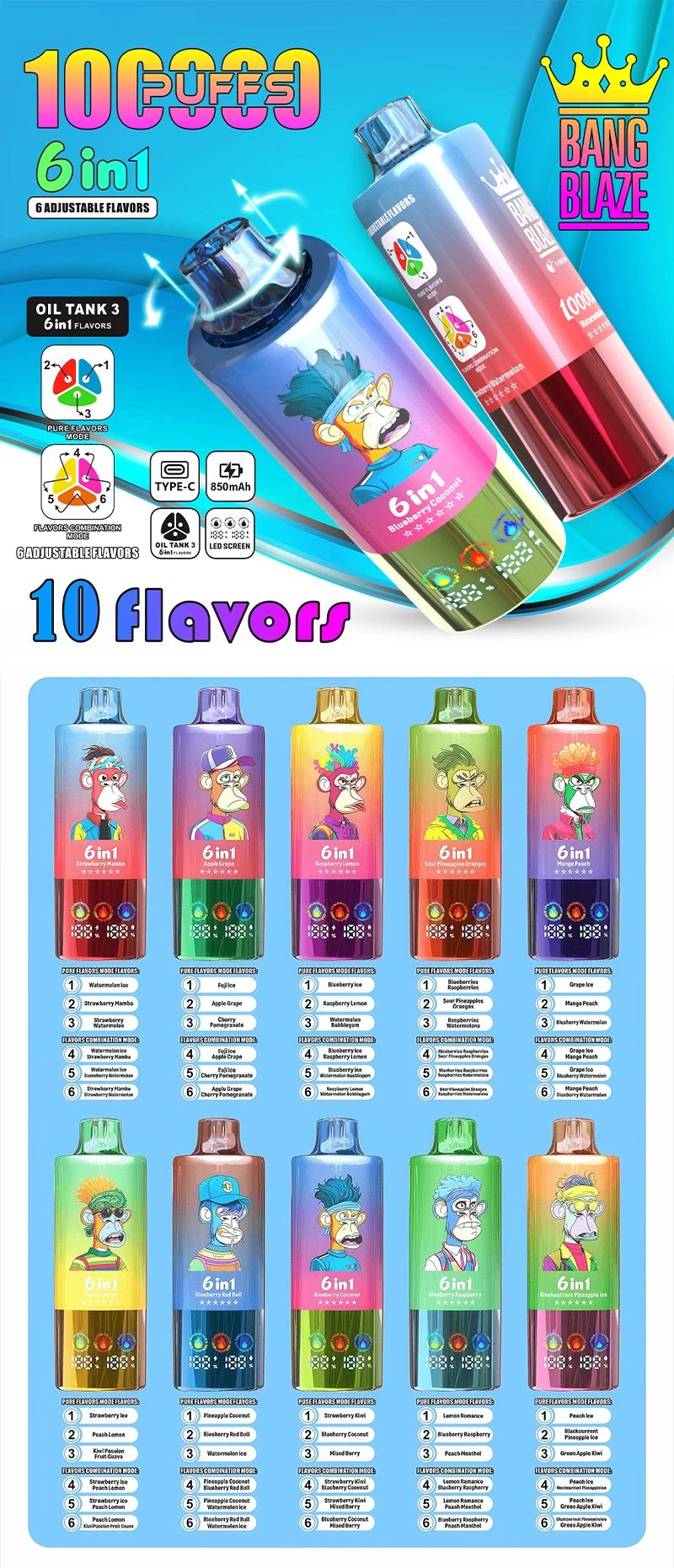 Bang Blaze 100000パフ 使い捨て VAPE 6 in 1 フレーバー-3