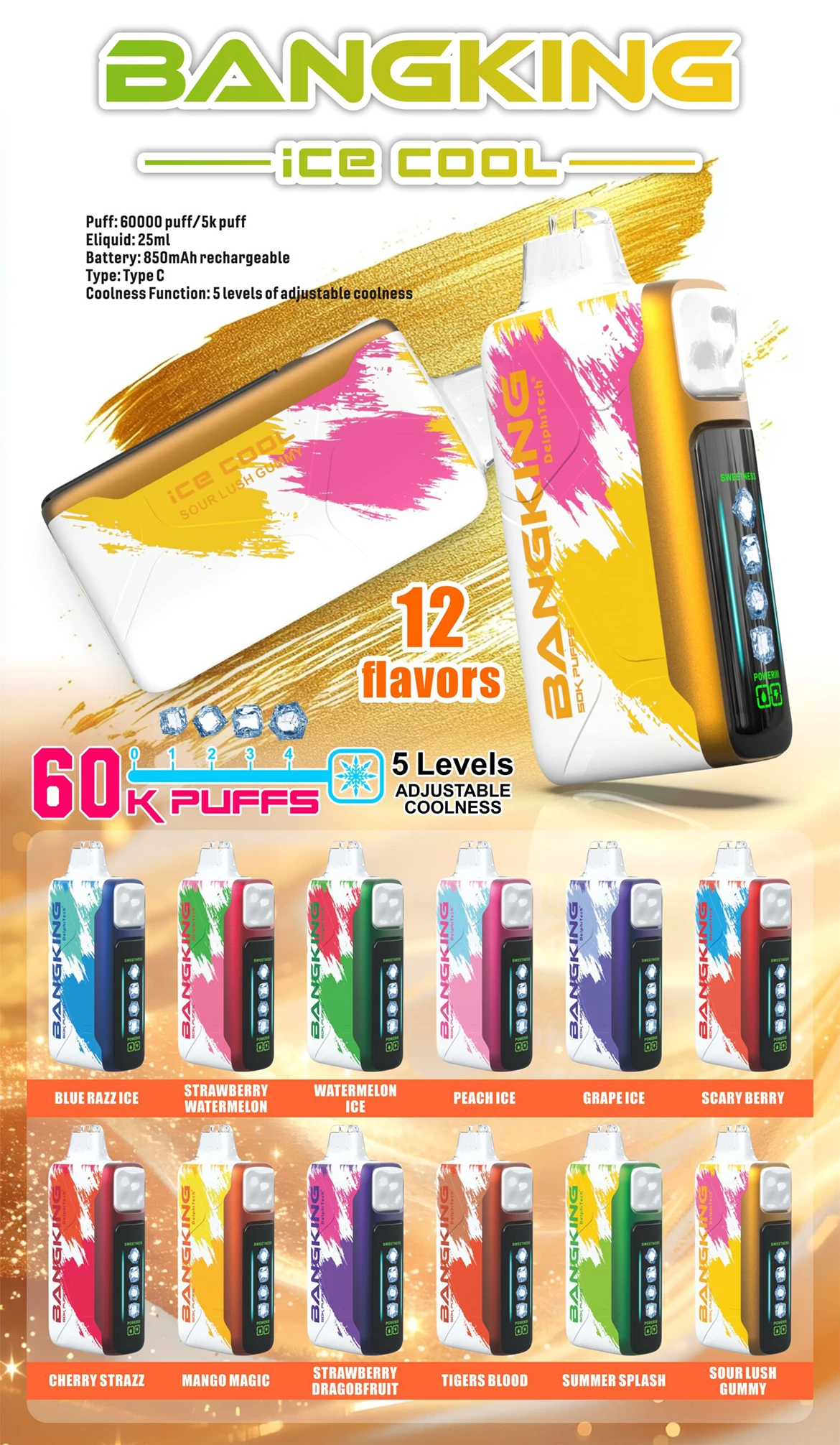 Bang King Ice Cool 60000 パフ 使い捨てベープ