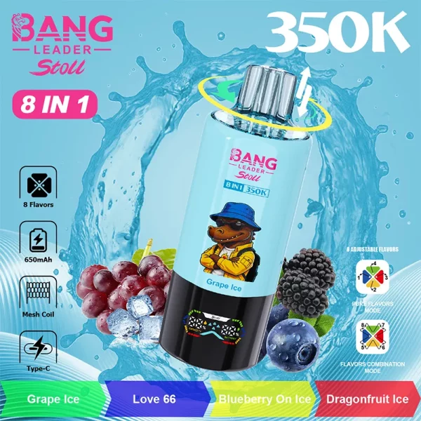 Bang Leader Stoll 350K 8in1 Grape Ice & Love 66 & Blueberry On Ice & Dragonfruit Ice