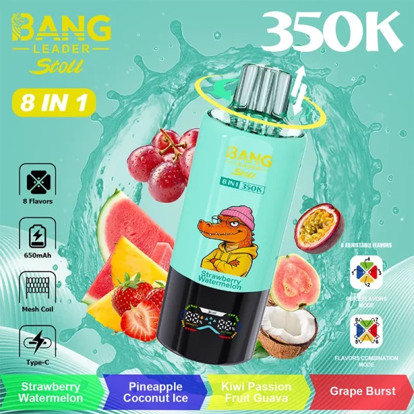 Bang Leader Stoll 350K 8in1 Strawberry Watermelon & Pineapple Coconut Ice & Kiwi Passion Fruit Guava & Grape Burst